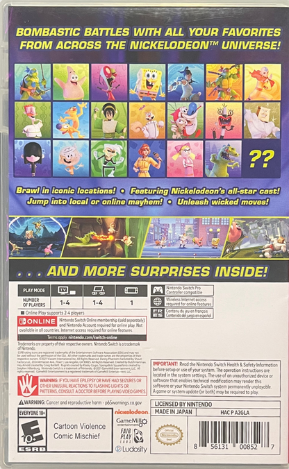 Nickelodeon All Star Brawl Nintendo Switch for retro video game enthusiasts featuring platform fighting gameplay iconic Nickelodeon character roster competitive arena battles combo based combat fast paced multiplayer matches and collectible gaming appeal back art 