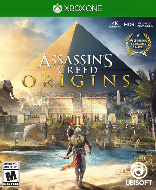 Assassin’s Creed: Origins for Xbox One with ancient Egyptian open-world adventure theme front cover