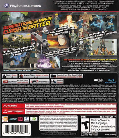 Naruto Shippuden: Ultimate Ninja Storm Generations back cover art for PlayStation 3 (PS3) video game