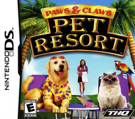 Paws & Claws Pet Resort Nintendo DS video game, animal care simulation, resort management gameplay, family-friendly handheld console title front cover