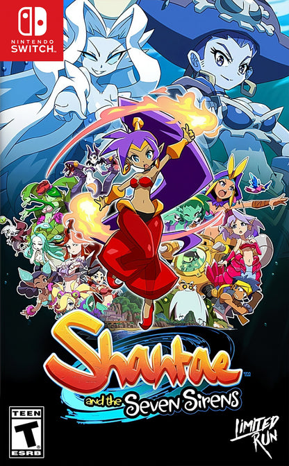 Shantae and the Seven Sirens Nintendo Switch game featuring vibrant platforming, magic abilities, and Metroidvania-style adventure gameplay front cover