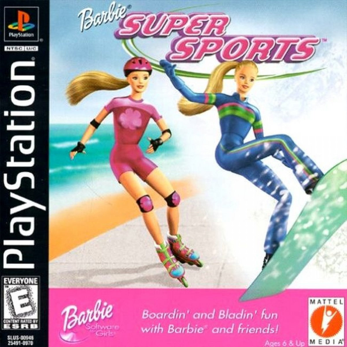 Barbie Super Sports for PlayStation 1 sports mini game collection featuring multiple athletic events colorful family friendly presentation simple controls and classic Barbie themed casual gaming experience cover art
