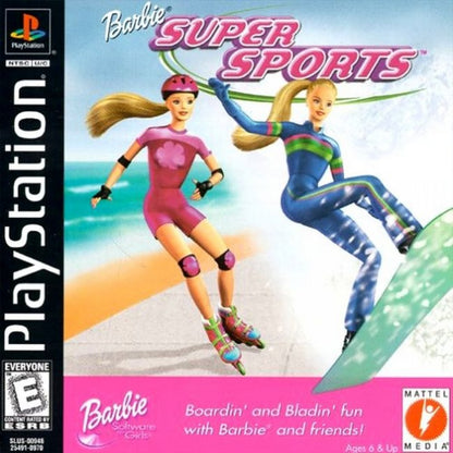 Barbie Super Sports for PlayStation 1 sports mini game collection featuring multiple athletic events colorful family friendly presentation simple controls and classic Barbie themed casual gaming experience cover art