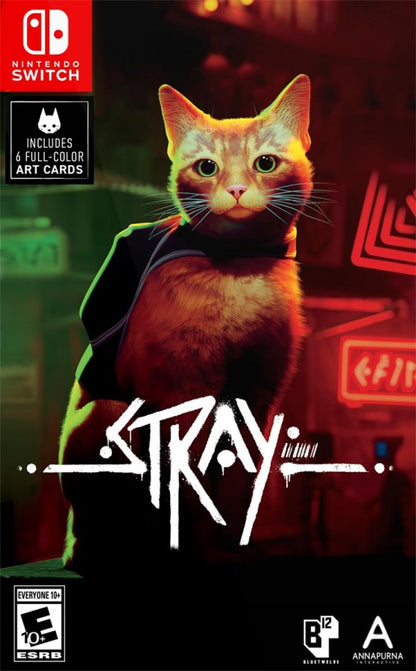 Stray for Nintendo Switch with futuristic city exploration featuring a stray cat protagonist front cover