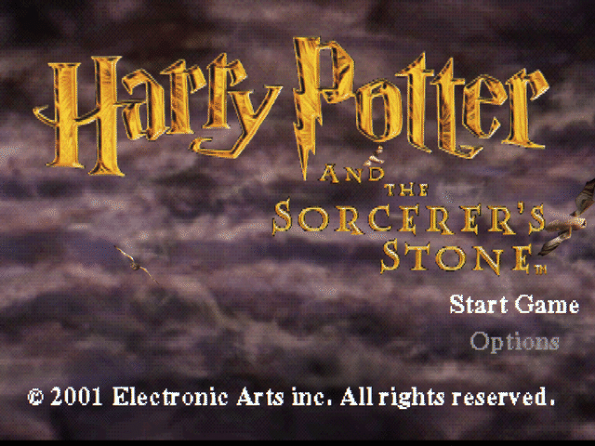 Harry Potter and the Sorcerer's Stone title card for PlayStation 1 (PS1) retro video game 