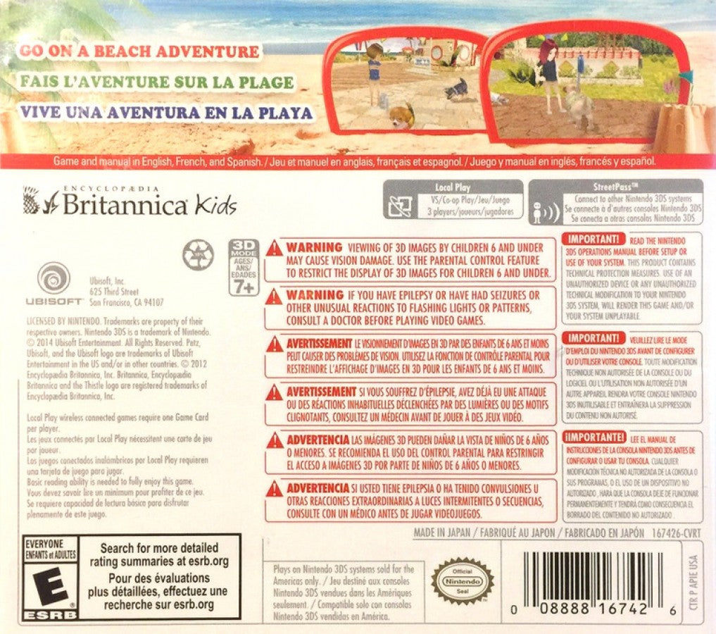 Petz: Beach back cover art for Nintendo 3DS (3DS) video game