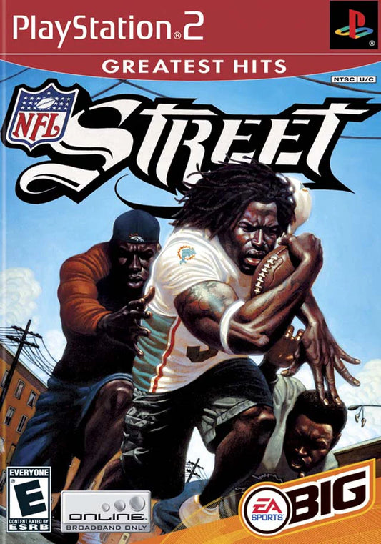 NFL Street game for the PlayStation 2 featuring arcade style football gameplay with exaggerated moves trick plays and fast paced street matches with NFL teams and players front cover