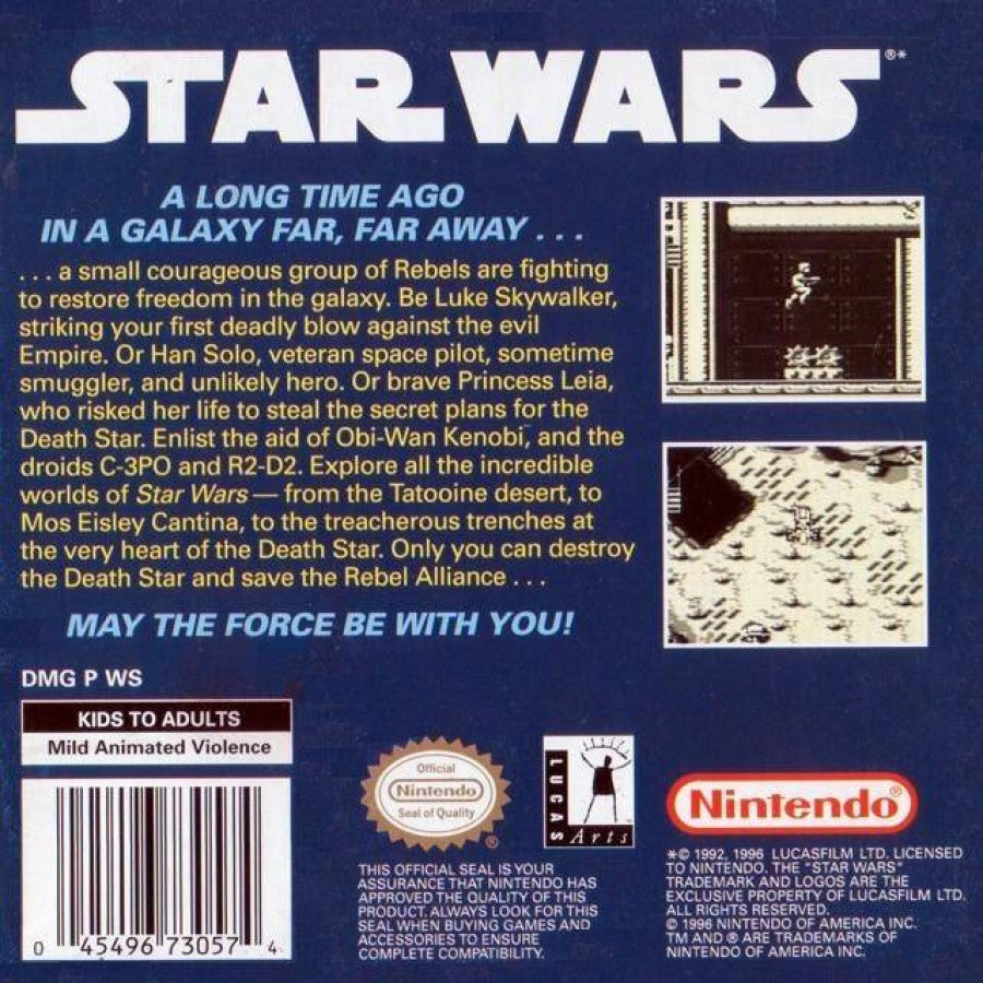 Star Wars back cover art for Game Boy (GB) video game