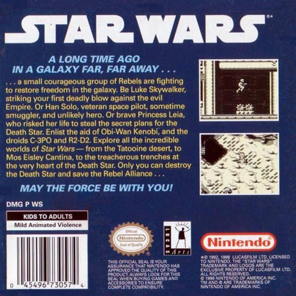 Star Wars back cover art for Game Boy (GB) video game