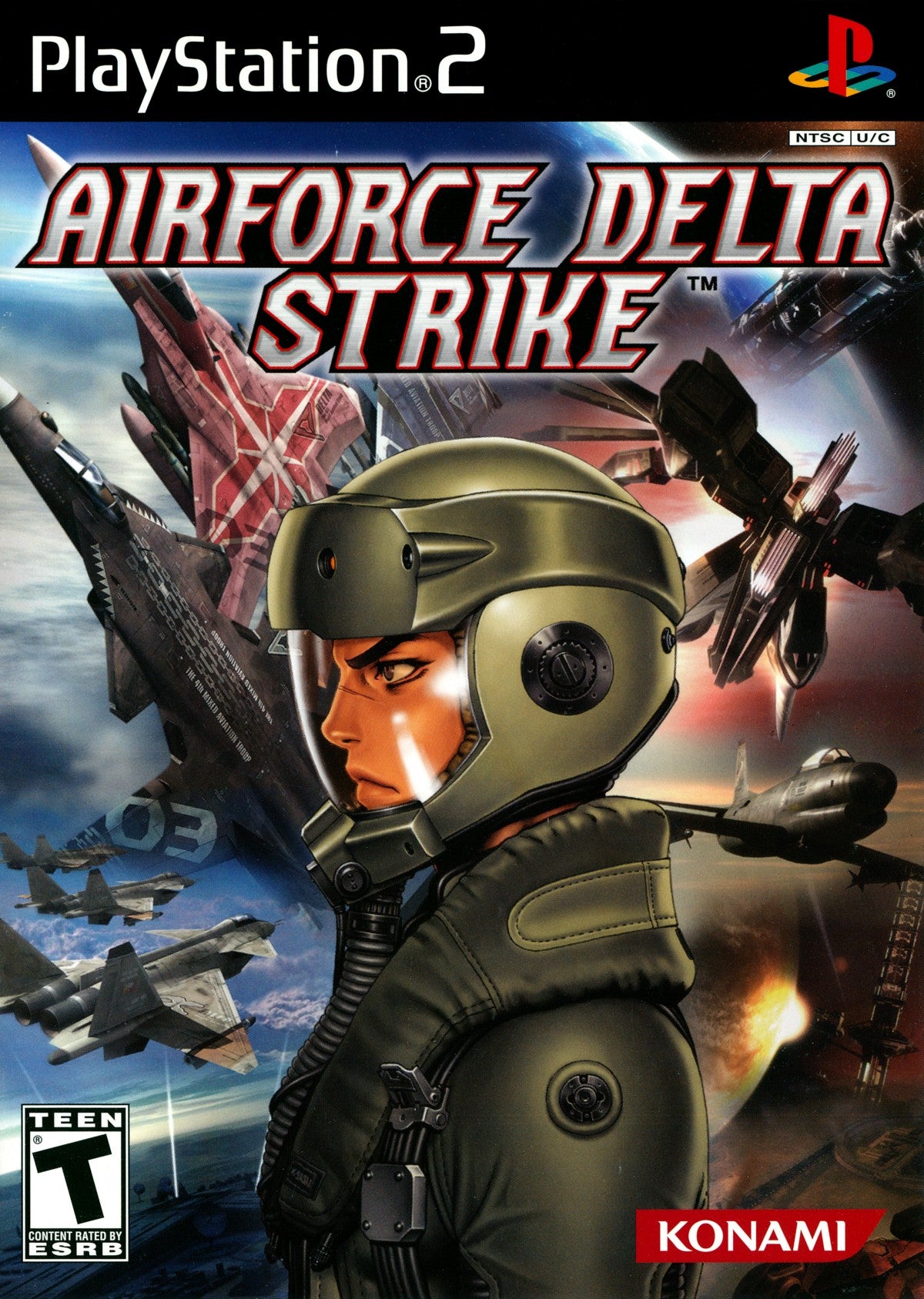 AirForce Delta Strike PS2 Sony PlayStation 2 flight combat simulator arcade air combat jet fighter dogfights military missions Konami aircraft variety story campaign realistic aerial combat gameplay retro gaming PlayStation 2 software video game title cover art