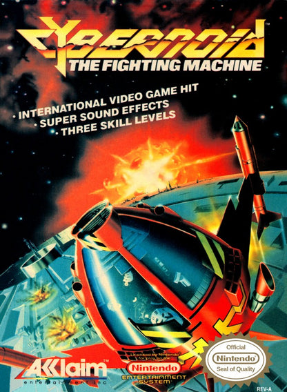 Cybernoid The Fighting Machine Nintendo Entertainment System NES for retro video game enthusiasts featuring side scrolling shoot em up gameplay futuristic spacecraft combat challenging enemy waves powerful weapon upgrades sci fi arcade action and collectible gaming appeal front cover