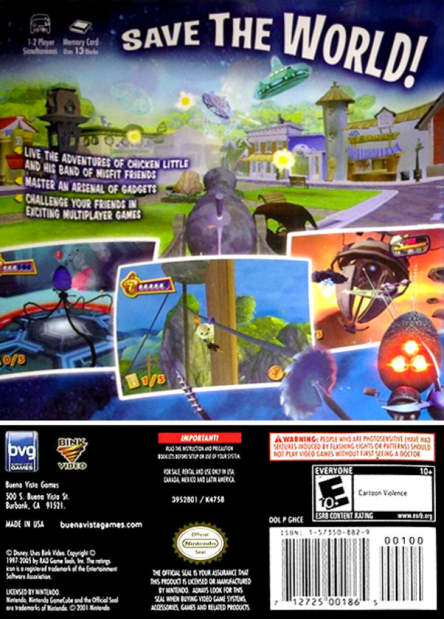 Disney Chicken Little back of case for GameCube (GC) action-adventure platformer video game