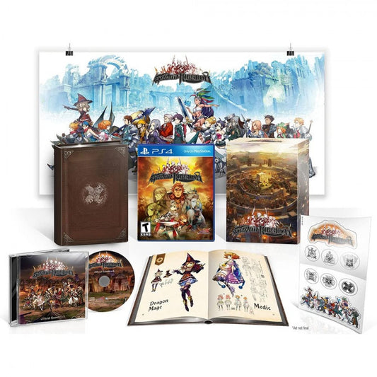 Grand Kingdom Limited Edition retro PlayStation 4 video game featuring tactical strategy RPG combat, anime style characters, turn based warfare and fantasy adventure gameplay - contents