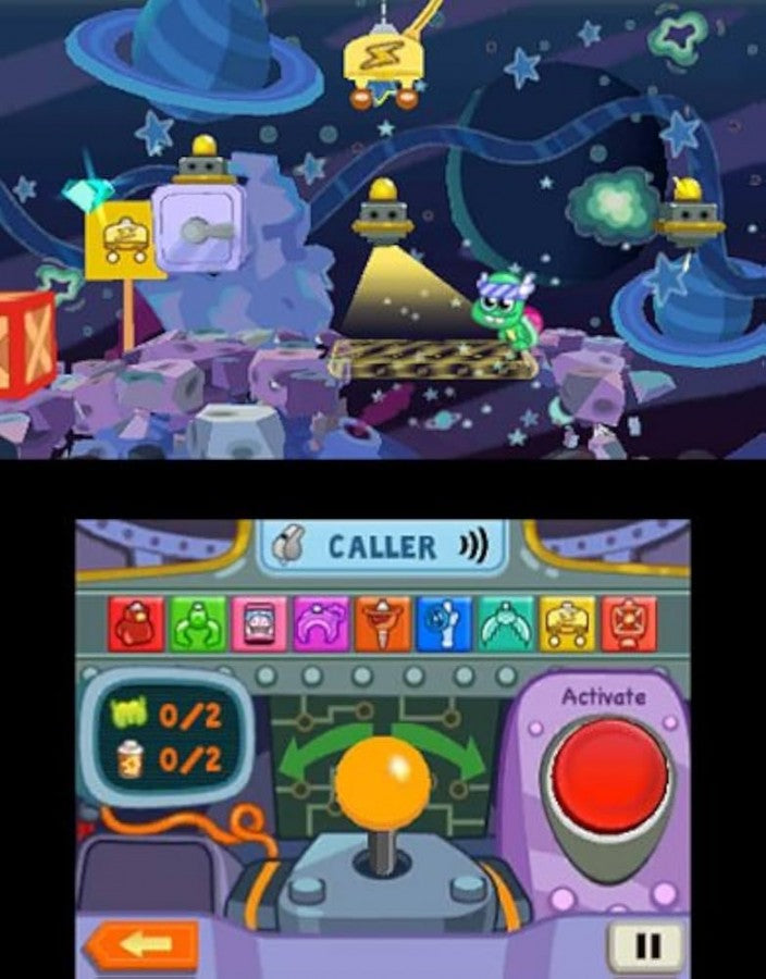 Moshi Monsters Moshlings Theme Park Nintendo DS video game, theme park management gameplay, colorful cartoon adventure, family-friendly handheld console title gameplay screenshot