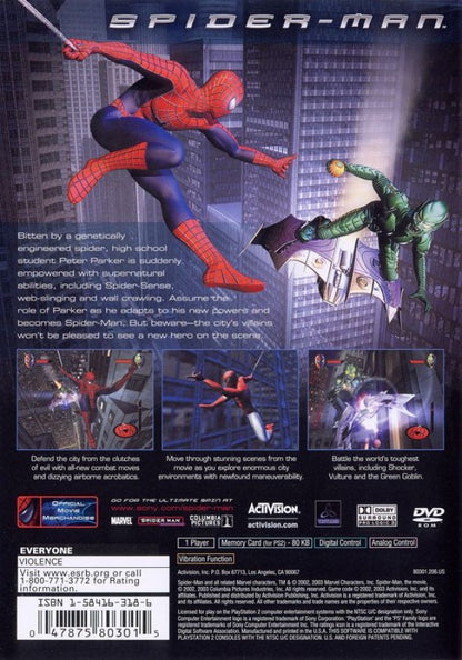 Spider-Man [Greatest Hits] – PlayStation 2 (PS2) video game back of case, action-adventure superhero game.