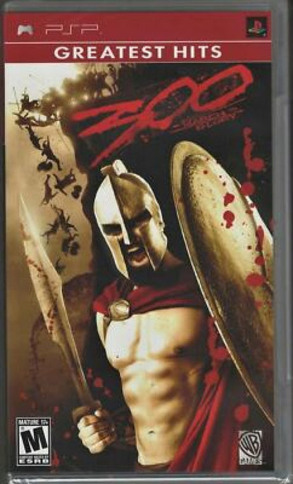 300 March to Glory Greatest Hits PlayStation Portable inspired design featuring ancient Spartan warrior action aesthetic epic battlefield combat mythic Greek warfare cinematic hack and slash gameplay heroic last stand atmosphere handheld gaming presentation front cover 