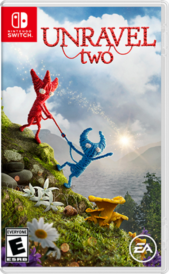 Unravel Two Nintendo Switch inspired design featuring heartwarming puzzle platform adventure aesthetic cooperative gameplay charming yarn characters beautiful natural environments creative physics challenges emotional storytelling and exploration presentation front cover
