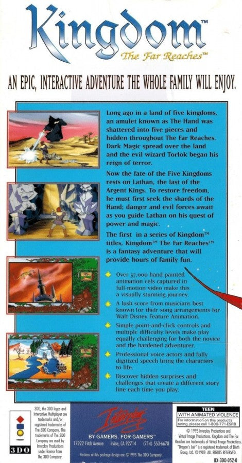 Kingdom: The Far Reaches back of case for Panasonic 3DO (3DO) interactive fantasy adventure video game
