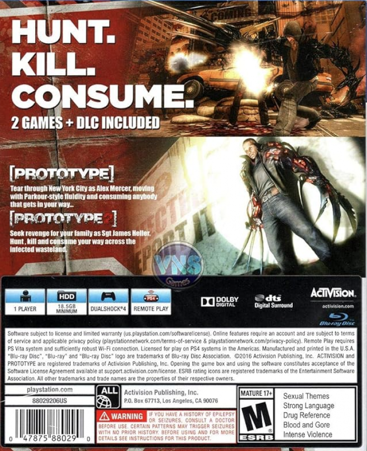 Prototype Biohazard Bundle – PlayStation 4 (PS4) video game back of case, open-world action