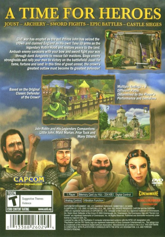 Robin Hood: Defender of the Crown – PlayStation 2 (PS2) video game back of case, strategy action-adventure game.