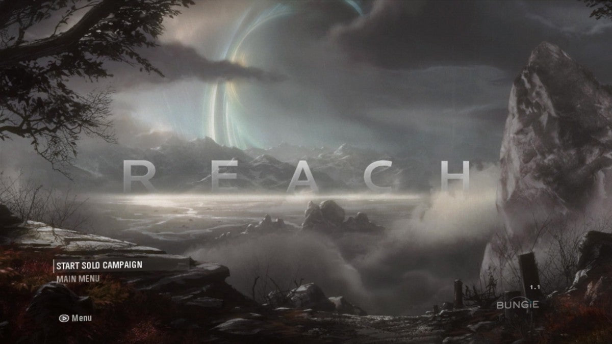 Halo: Reach start screen for Xbox 360 (X360) sci-fi first-person shooter video game