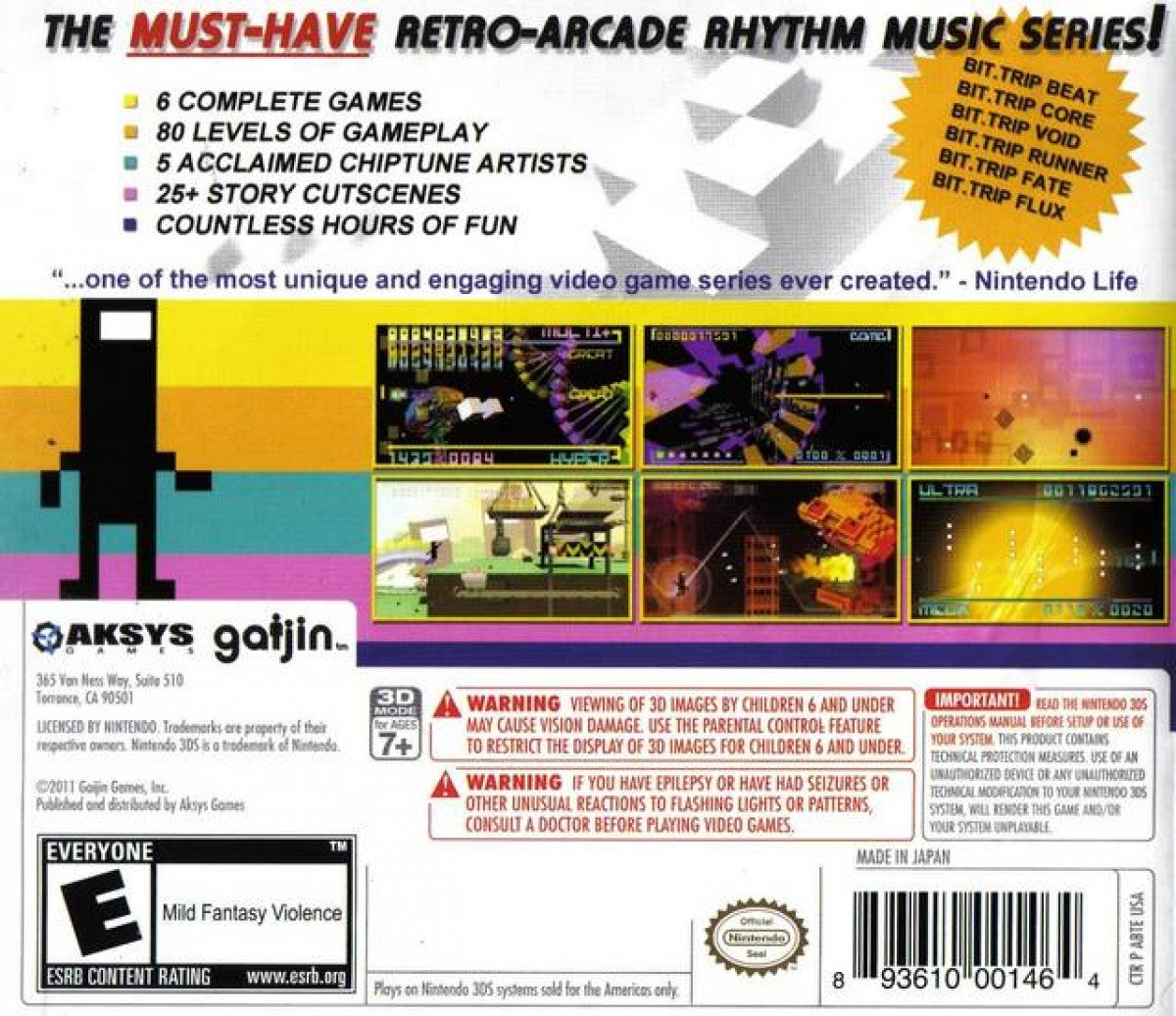 Bit.Trip Saga back of case for Nintendo 3DS (3DS) rhythm action video game