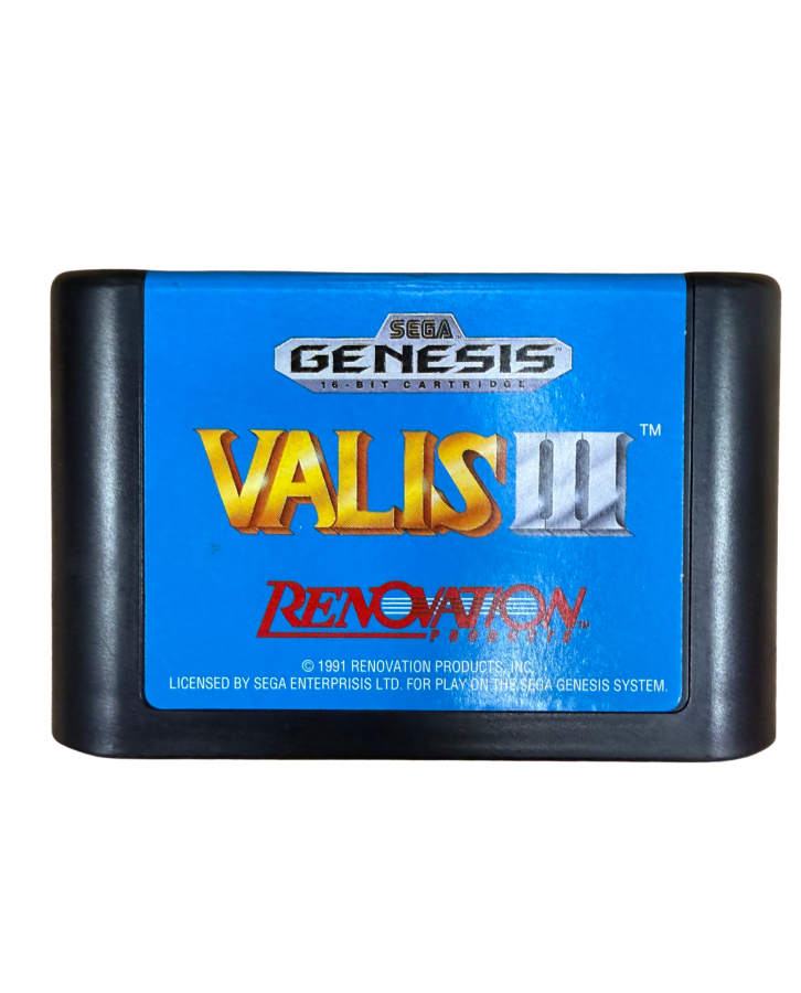 Valis III Sega Genesis GEN for retro video game enthusiasts featuring side scrolling action platforming gameplay anime inspired fantasy adventure sword combat magical abilities multiple playable characters challenging enemies colorful stages and collectible gaming appeal front of cartridge