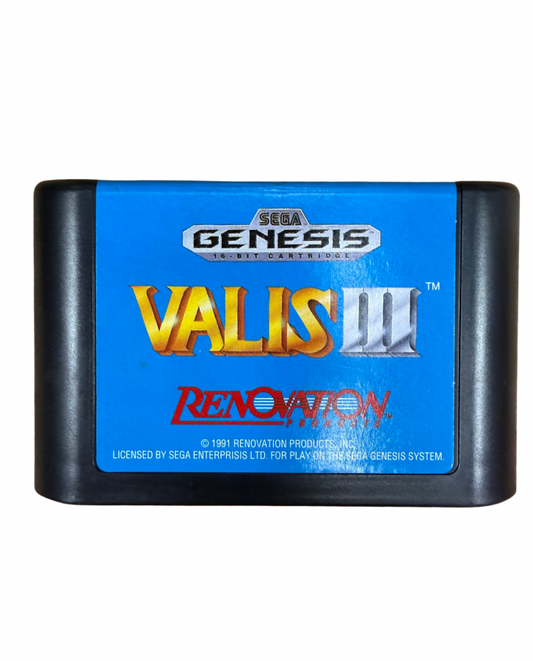 Valis III Sega Genesis GEN for retro video game enthusiasts featuring side scrolling action platforming gameplay anime inspired fantasy adventure sword combat magical abilities multiple playable characters challenging enemies colorful stages and collectible gaming appeal front of cartridge