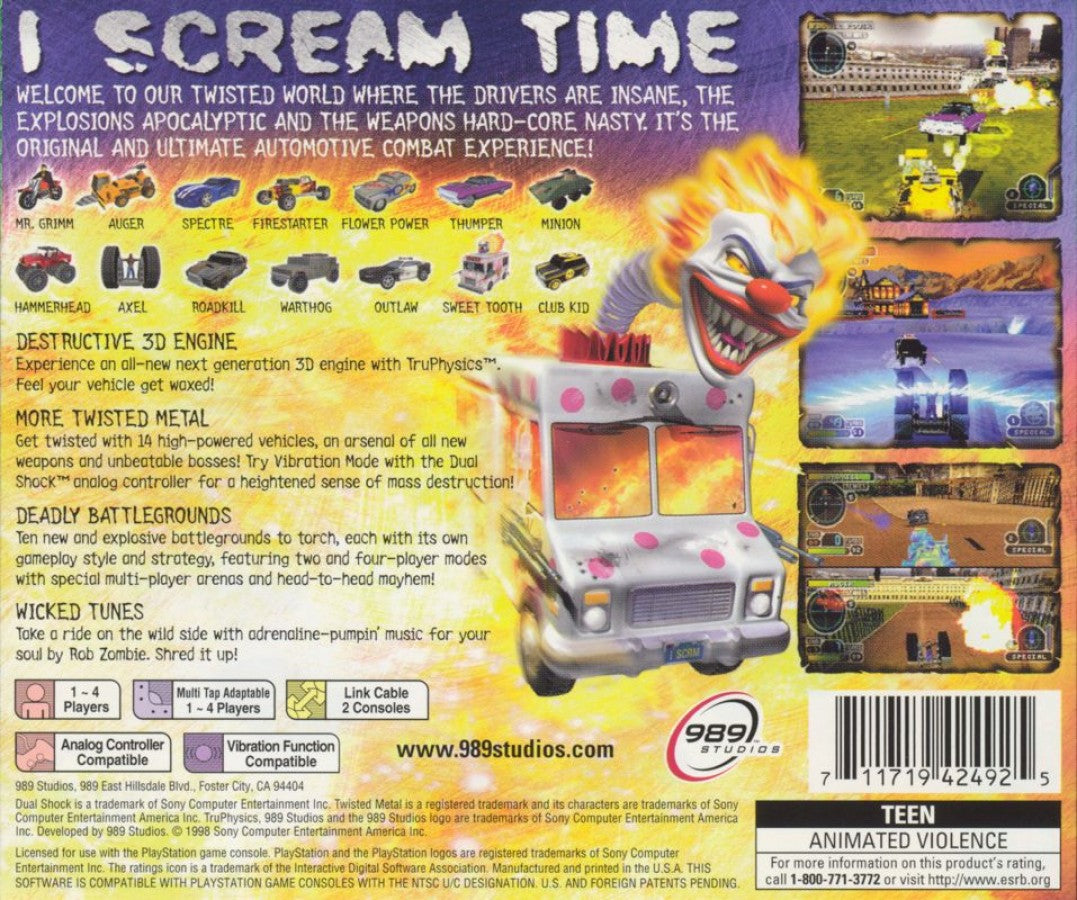 Twisted Metal III [Greatest Hits] back cover art for PlayStation 1 (PS1) video game 