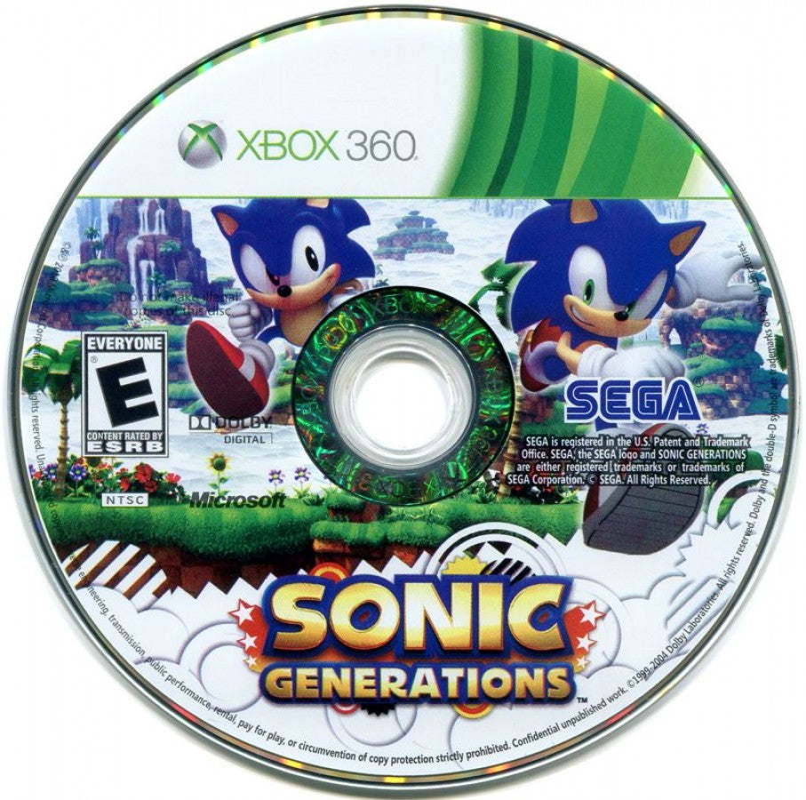 Sonic Generations disc for Xbox 360 (X360) platformer action-adventure video game