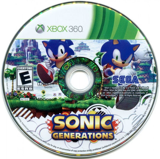 Sonic Generations disc for Xbox 360 (X360) platformer action-adventure video game