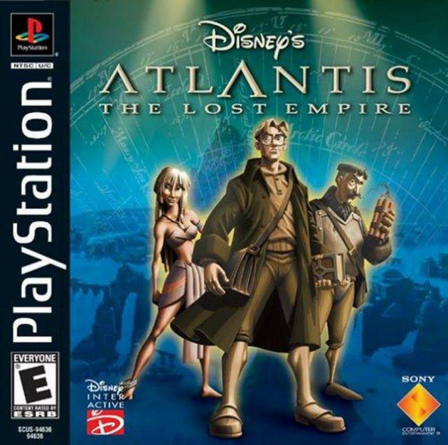 Disney Atlantis: The Lost Empire PlayStation 1 PS1 for action adventure retro video game fans featuring underwater exploration ancient civilization puzzle solving platforming action Disney movie inspired gameplay hidden treasures collectible gaming appeal front cover art