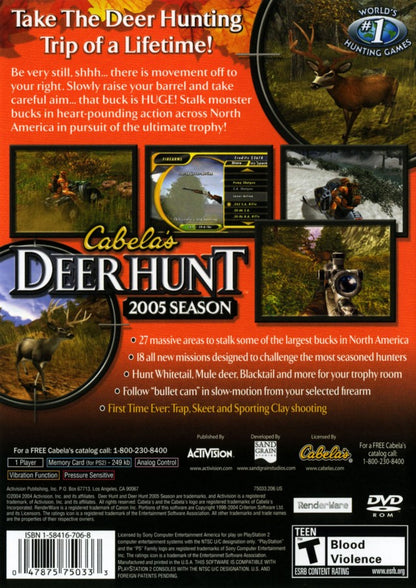 Cabela’s Deer Hunt 2005 for PlayStation 2 with deer hunting and outdoor simulation theme back cover art
