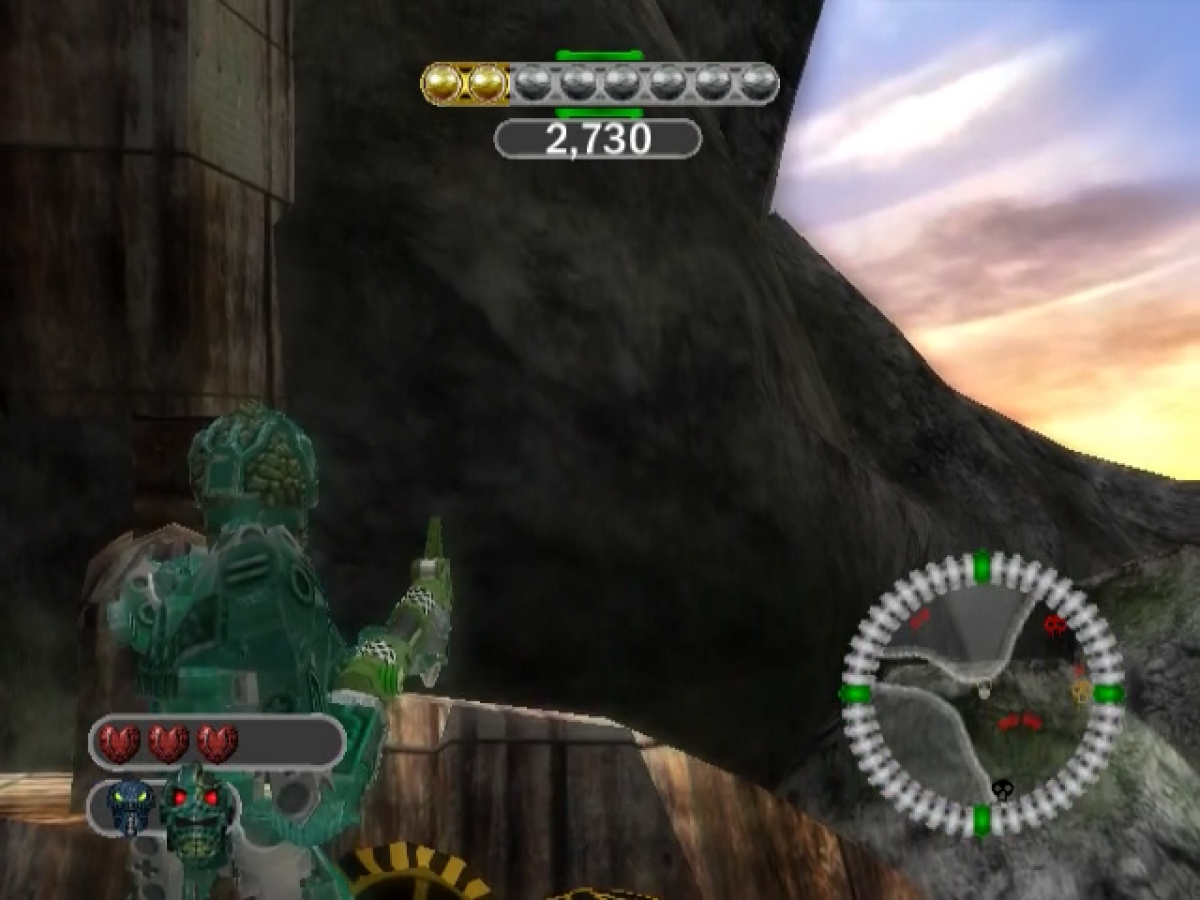 Gameplay for Bionicle Heroes GameCube game featuring action shooter gameplay and LEGO Bionicle character combat 