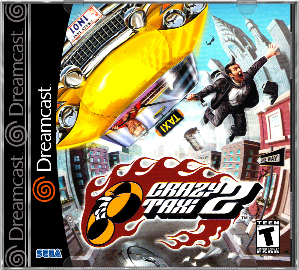Crazy Taxi 2 Dreamcast featuring fast-paced arcade driving gameplay with new city maps and wild taxi action cover art