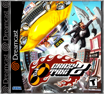 Crazy Taxi 2 Dreamcast featuring fast-paced arcade driving gameplay with new city maps and wild taxi action cover art