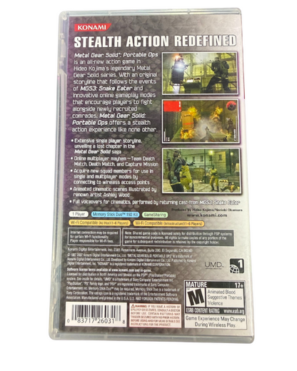 Metal Gear Solid Portable Ops Greatest Hits PSP action-adventure video game back cover art