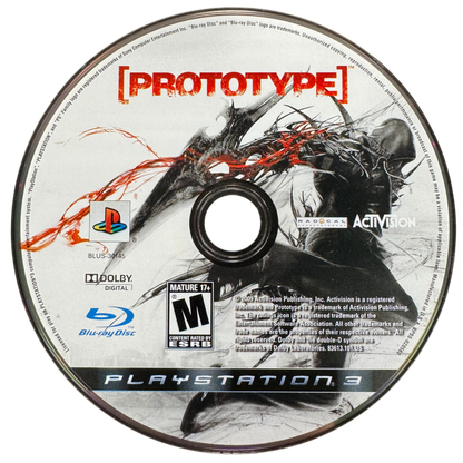 Prototype PlayStation 3 PS3 retro video game open world action featuring superhuman abilities intense combat shapeshifting gameplay city exploration powerful attacks challenging missions futuristic action adventure PlayStation 3 gaming experience collectible game collection appeal disc