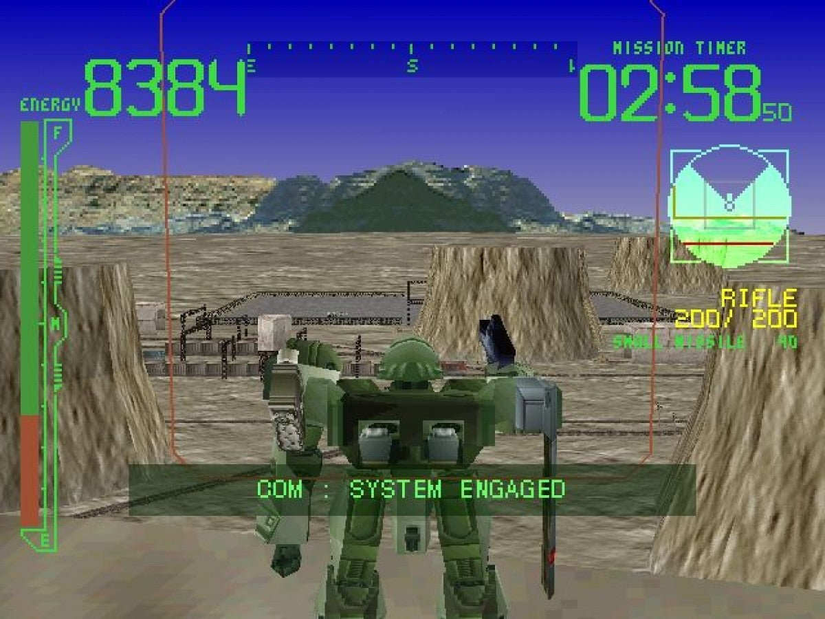 Armored Core: Project Phantasma retro sci-fi mech combat action game for PlayStation 1 (PS1) gameplay