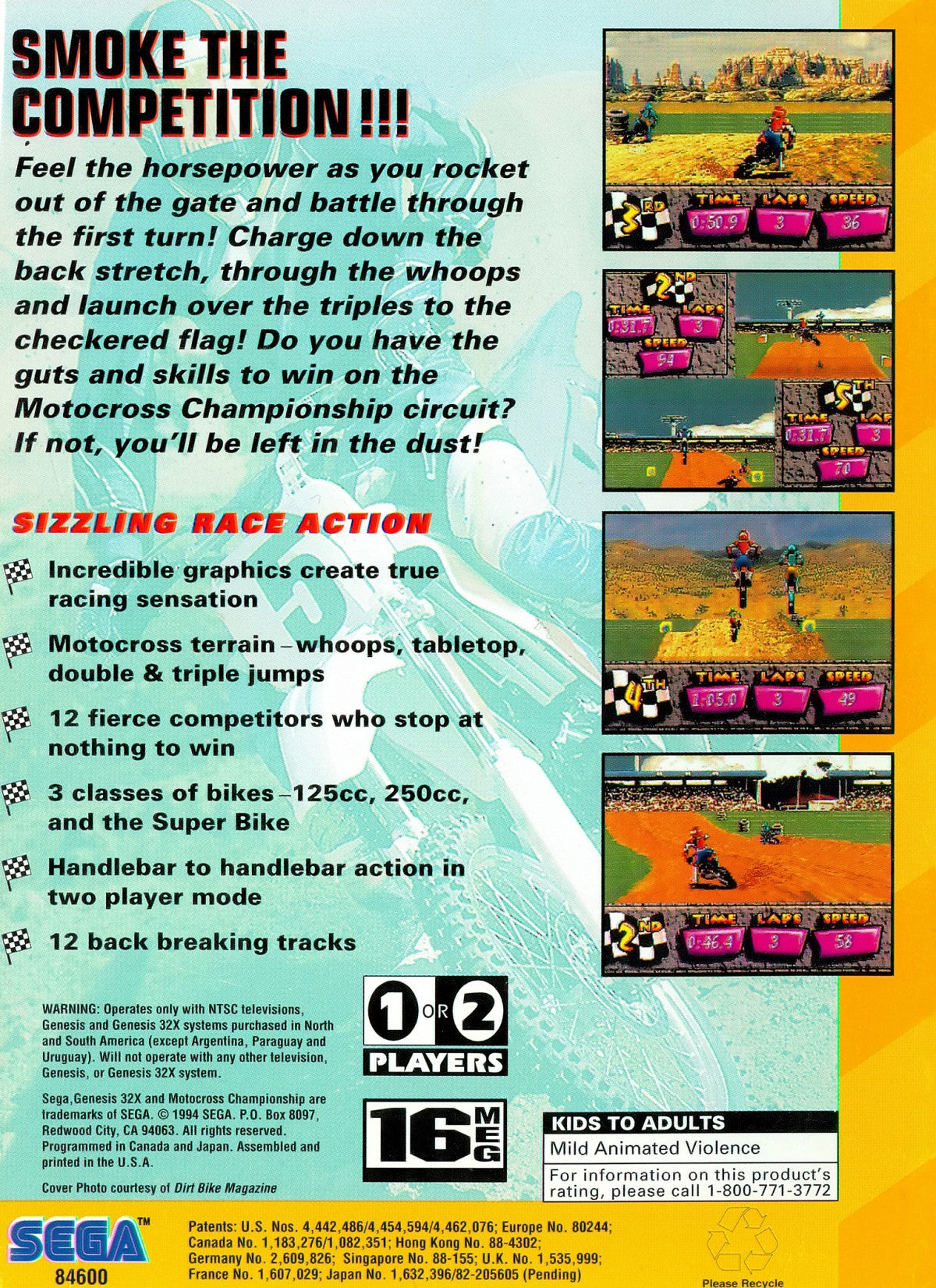 Motocross Championship Sega 32X retro video game racing back of case (1995)