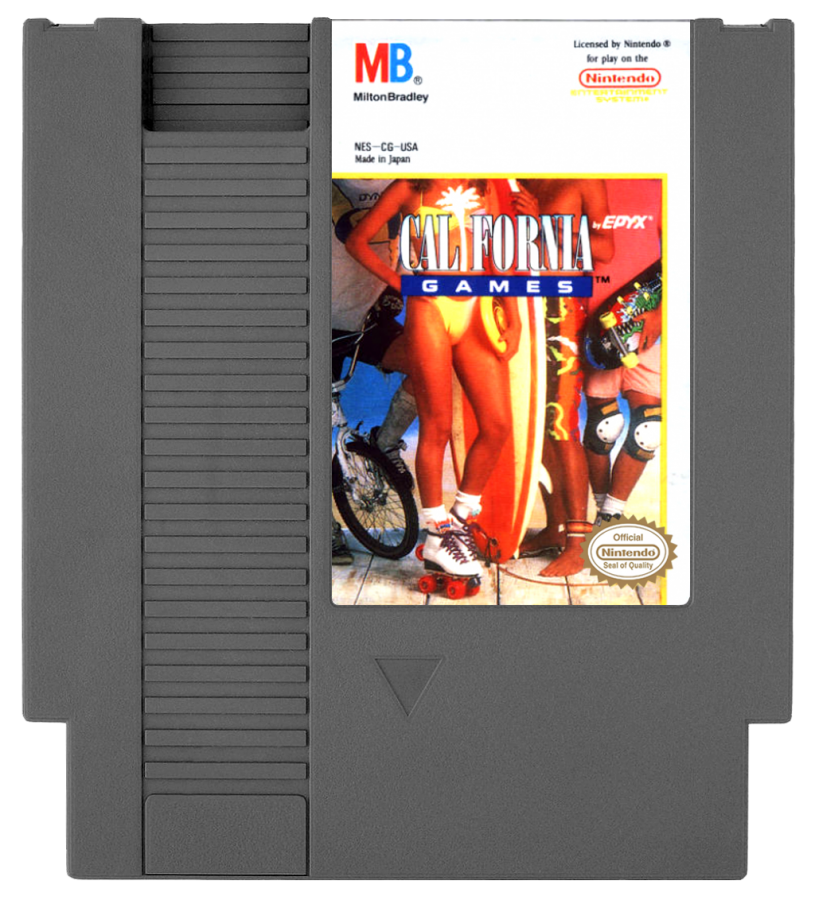 California Games retro NES video game California Games sports extreme sports surfing skateboarding BMX roller skating multiplayer arcade gameplay classic console title Nintendo Entertainment System release cartridge