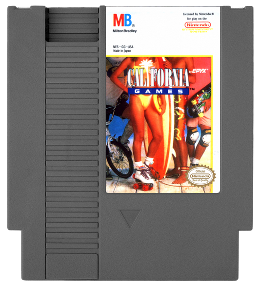 California Games retro NES video game California Games sports extreme sports surfing skateboarding BMX roller skating multiplayer arcade gameplay classic console title Nintendo Entertainment System release cartridge