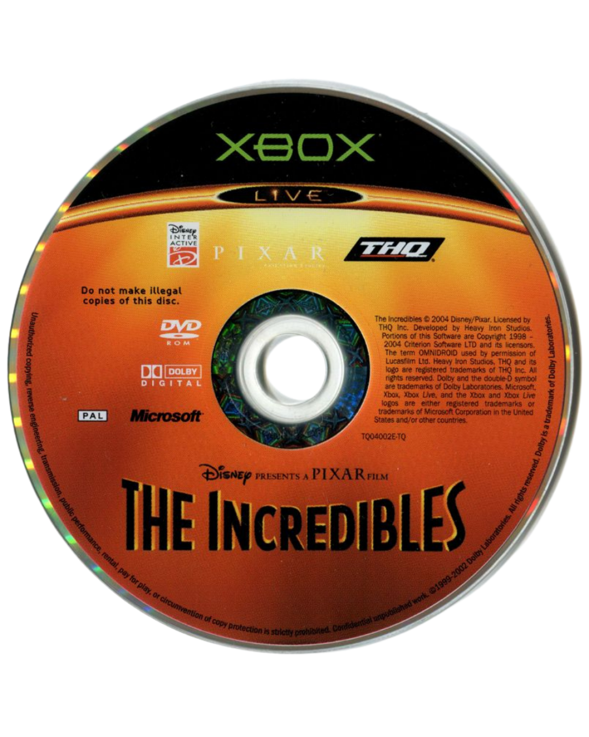 Disney Pixar The Incredibles Xbox action-adventure video game based on the animated film superhero family Mr Incredible Elastigirl Dash Violet Frozone crime fighting levels Syndrome omnidroid villain cooperative gameplay THQ Pixar license cel-shaded graphics super powers puzzle platforming disc