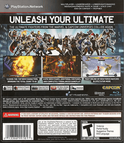 Ultimate Marvel vs. Capcom 3 back cover art for PlayStation 3 (PS3) video game