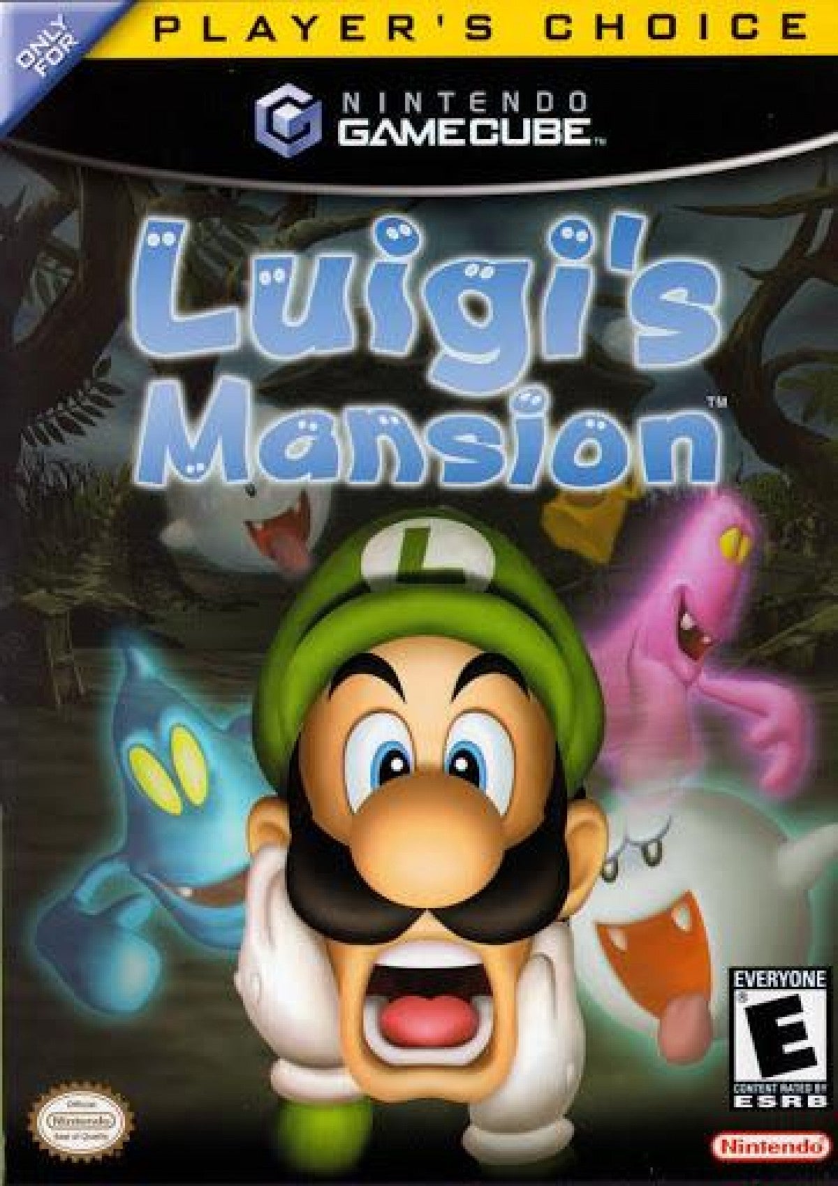 Luigi’s Mansion Player’s Choice for GameCube with ghost-catching adventure and spooky mansion exploration cover art