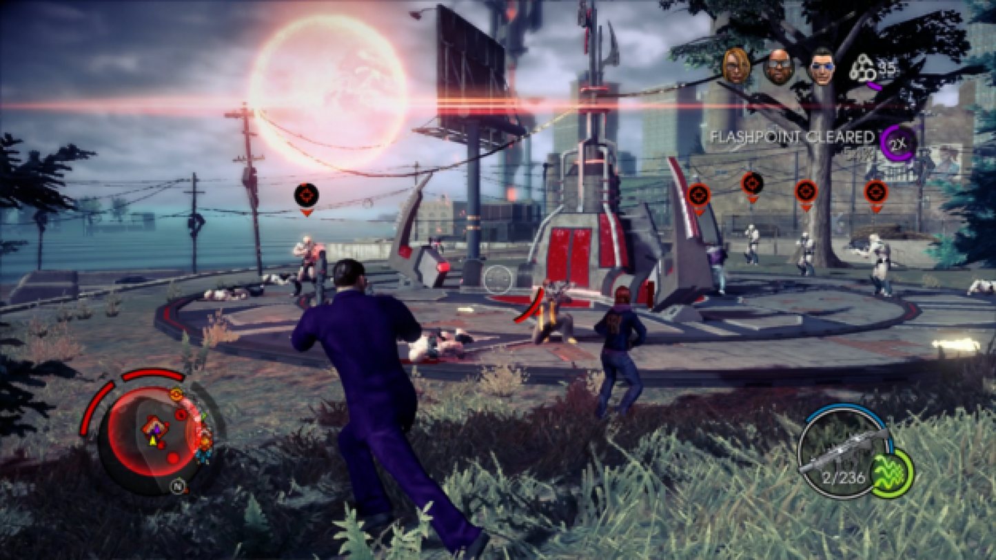 Saints Row IV ReElected Nintendo Switch inspired design featuring over the top open world action adventure aesthetic superhero style abilities chaotic sandbox gameplay alien invasion storyline comedic tone explosive combat and parody driven narrative presentation gameplay =