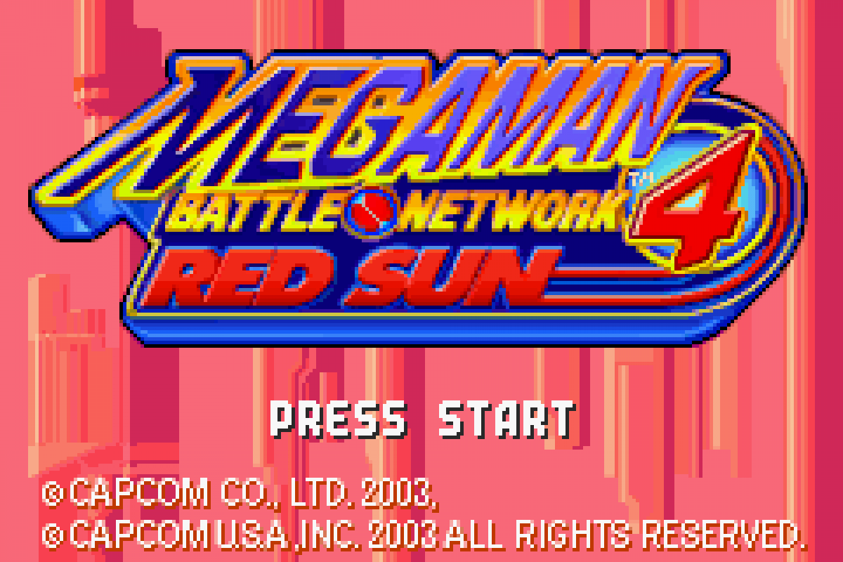 Mega Man Battle Network 4 Red Sun Game Boy Advance GBA video game, action RPG, tactical grid-based combat, classic Capcom handheld title screen 