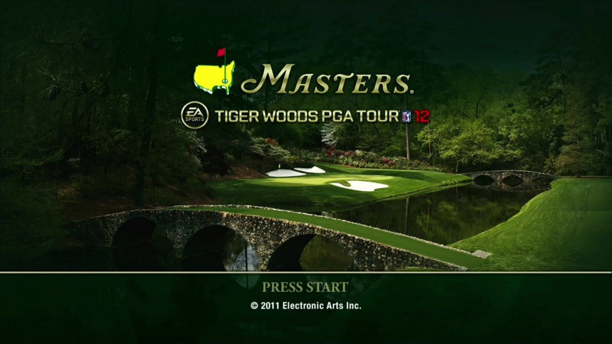 Tiger Woods PGA Tour 12: The Masters start screen for Xbox 360 (X360) golf video game