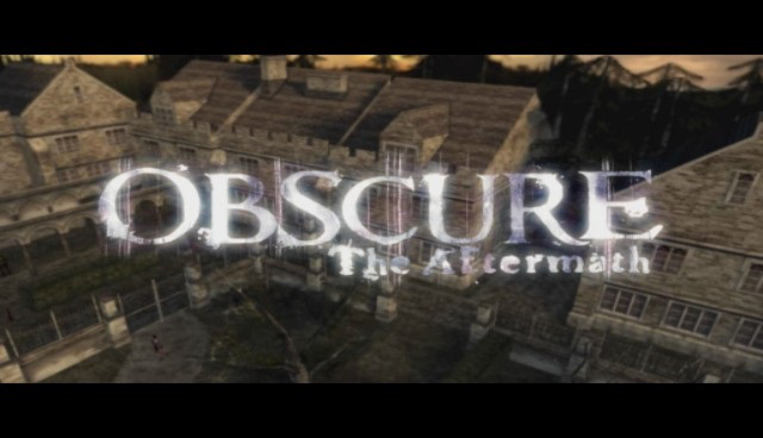 Obscure: The Aftermath title screen for Nintendo Wii (Wii) featuring survival horror gameplay and cooperative action adventure. 