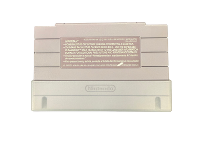 Super Turrican Super Nintendo Entertainment System SNES retro video game action platformer featuring futuristic combat powerful weapons alien enemies challenging levels explosive action classic 16 bit graphics Super Nintendo gaming experience retro game collection appeal back of cartride